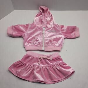 Build A Bear Pink Velour Velvet Outfit Hoodie Jacket Skirt Bedazzled Perfect
